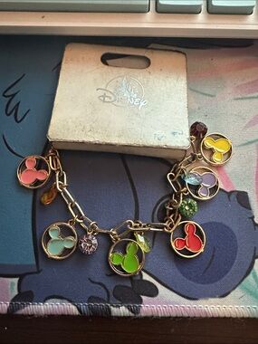 Disney Gold-Tone Bracelet with Multicolor Enamel Mickey Charms
